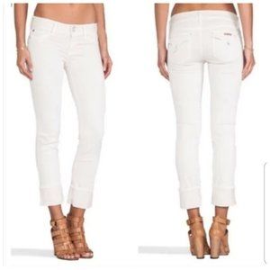 HUDSON Ivory BACARA Straight Cropped Faux Pockets Logo Button Jeans